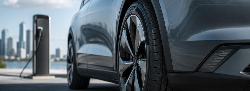 Elektroauto mit EV-Reifen auf einer Straße