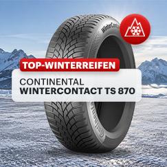 Continental WinterContact TS 870 mit sichtbarem Winterprofil und Reifenbeschriftung auf der Seitenwand