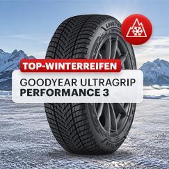 Goodyear UltraGrip Performance 3 mit wintertauglichem Laufflächenprofil und markanten Profilrillen