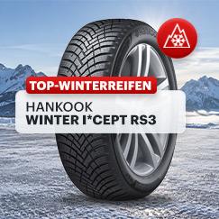 Hankook Winter i*cept RS3 in der Produktansicht mit Reifenflanke und Winterprofil
