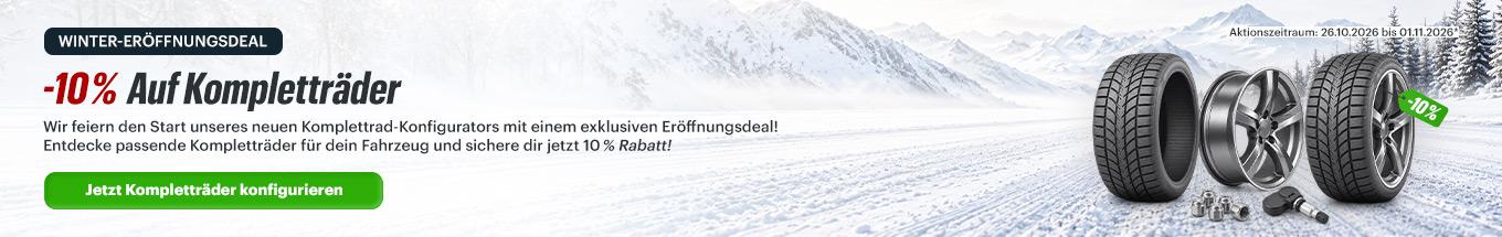 Winter-Eröffnungsdeal: 10 Prozent Rabatt auf Kompletträder im Konfigurator.