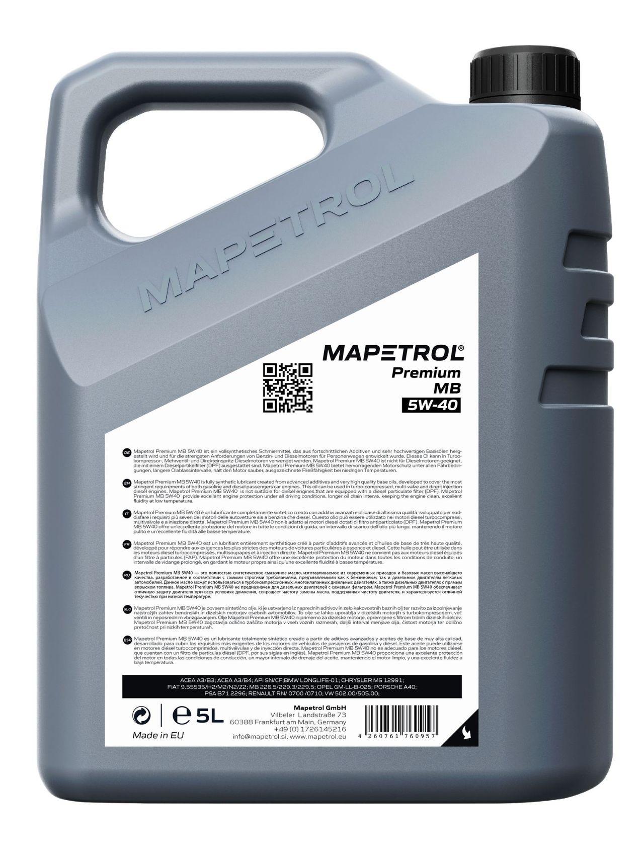 Mapetrol Premium MB 5W-40 5 Liter