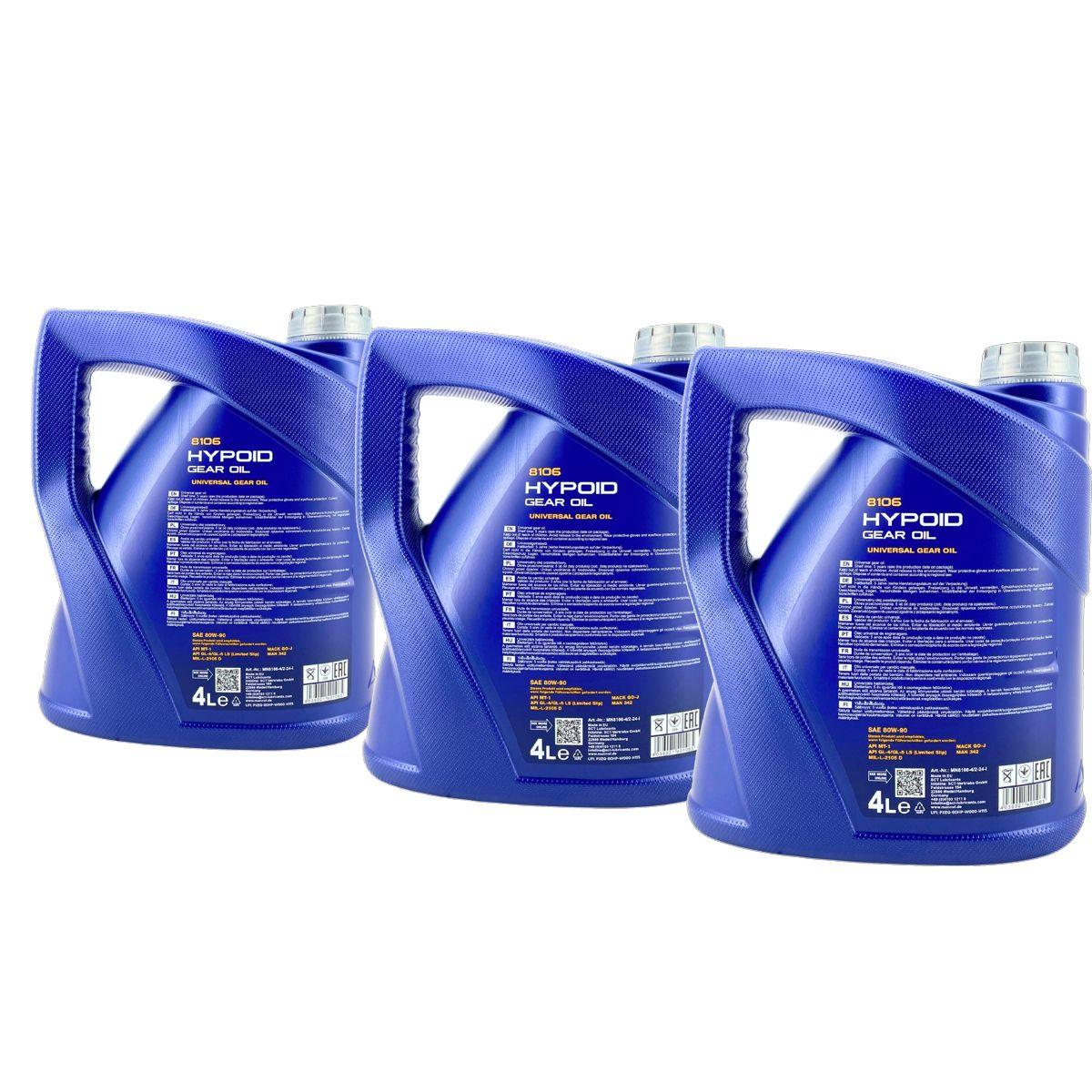 Mannol Hypoid Gear Oil Getriebeöl 80W-90 GL-4/GL-5 LS 3x4 Liter