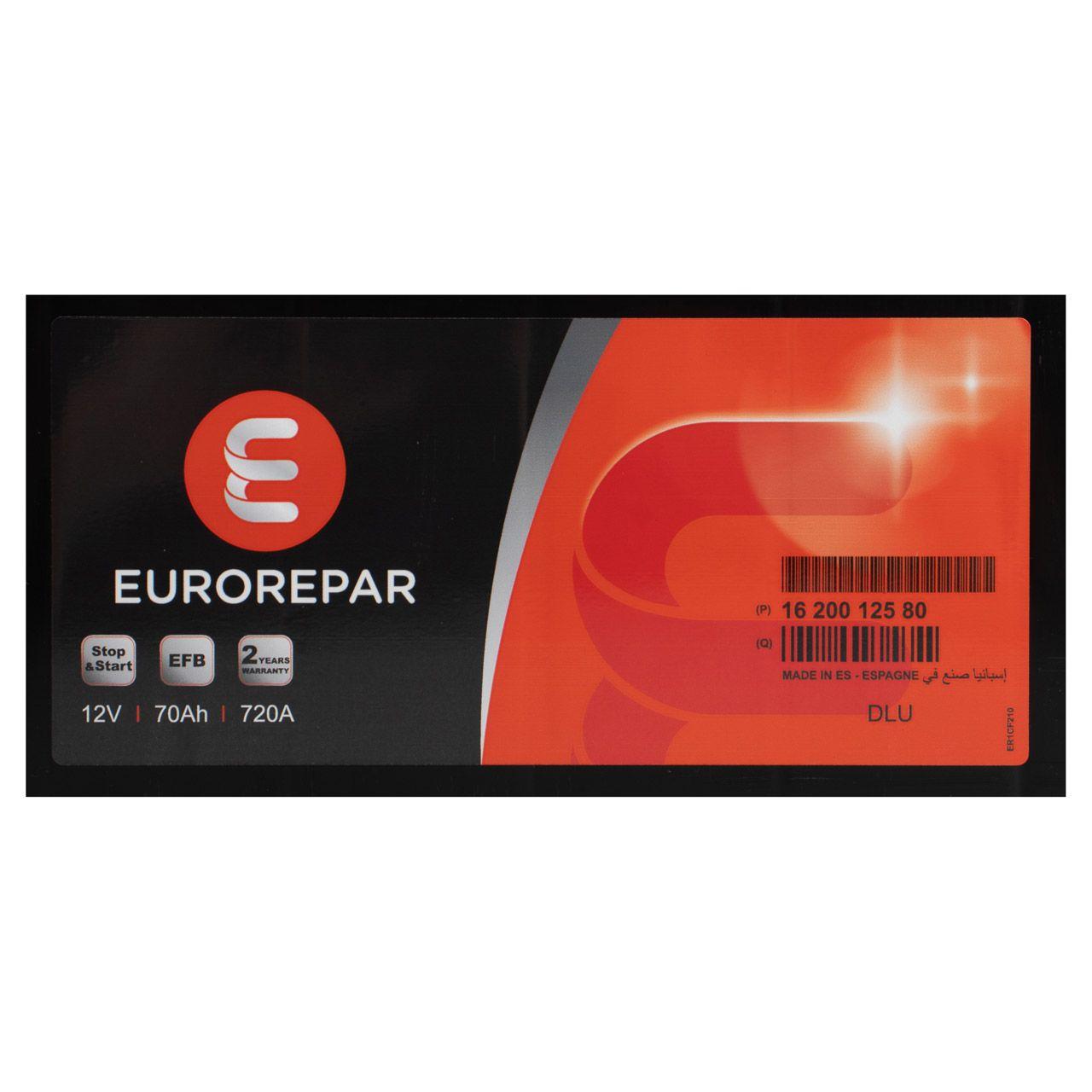 EUROREPAR EFB Batterie Autobatterie Starterbatterie 12V 70Ah 720A/EN 1620012580