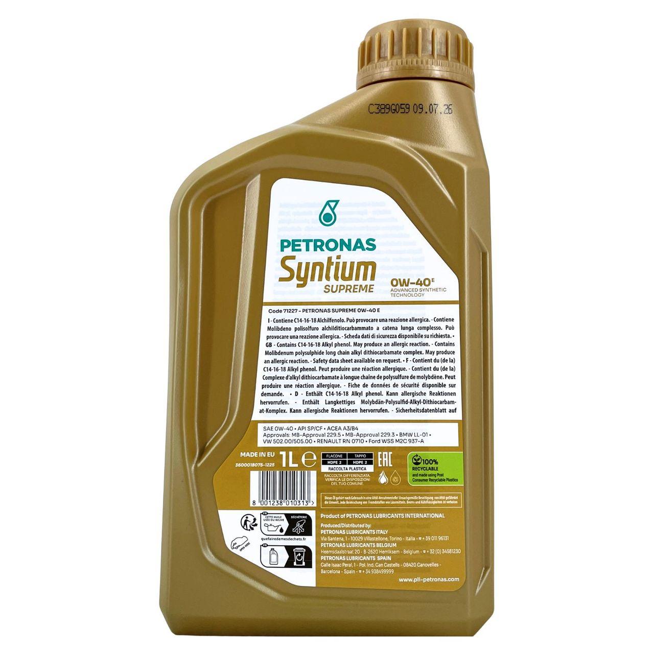 Petronas Syntium Supreme E 0W-40 1 Liter