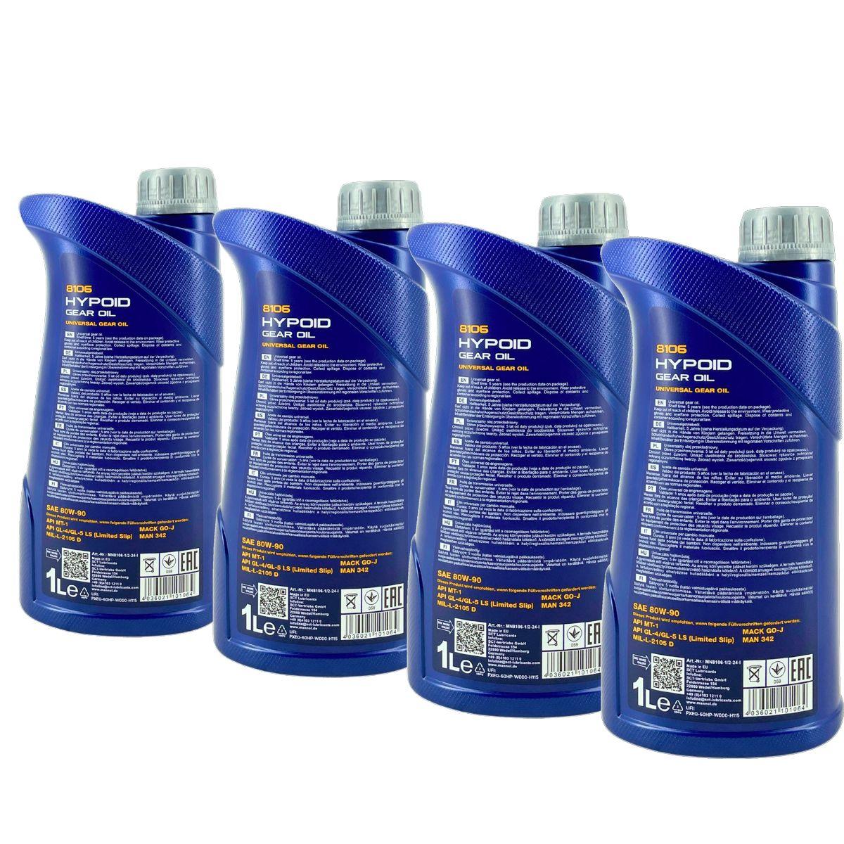 Mannol Hypoid Gear Oil Getriebeöl 80W-90 GL-4/GL-5 LS 4x1 Liter