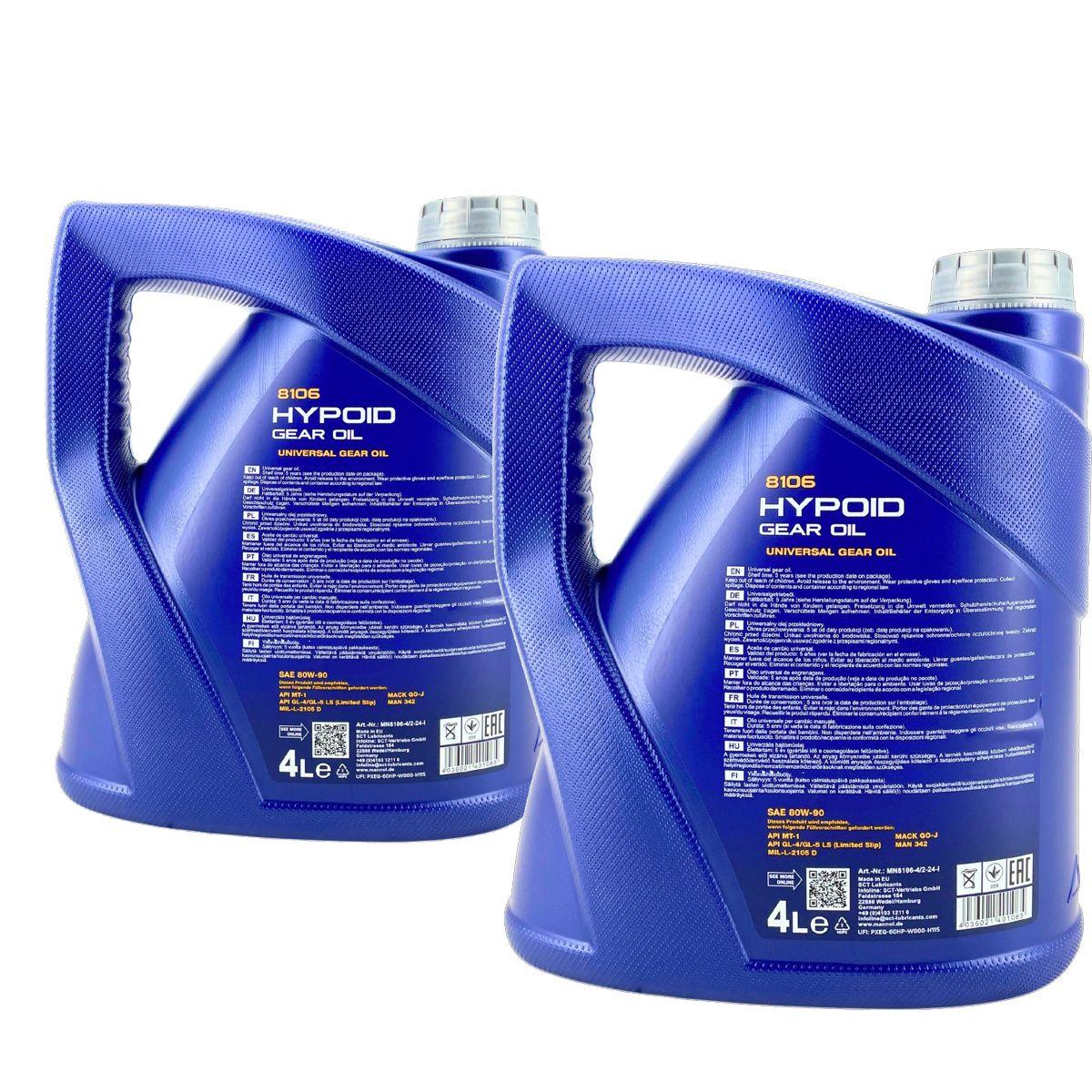 Mannol Hypoid Gear Oil Getriebeöl 80W-90 GL-4/GL-5 LS 2x4 Liter
