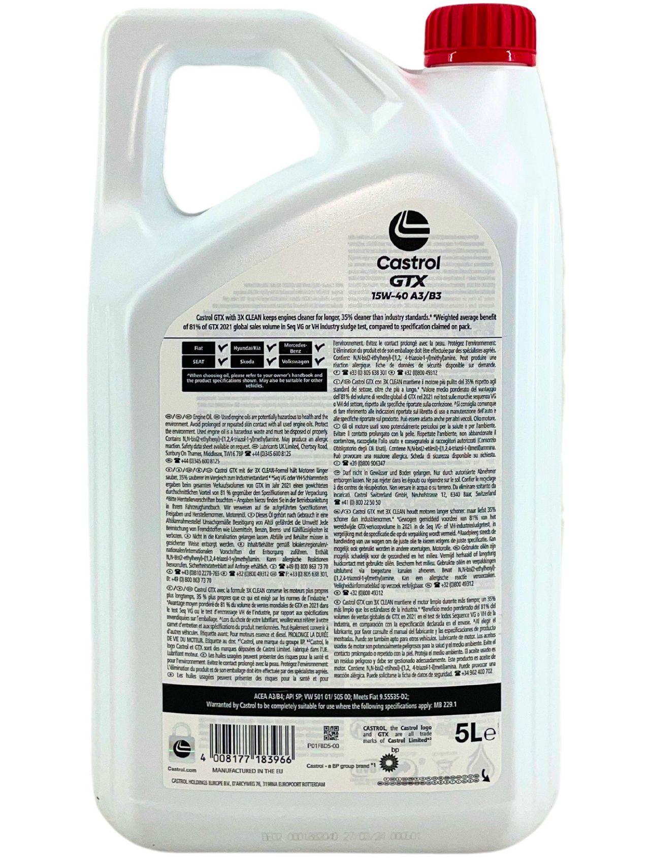 Castrol GTX 15W-40 A3/B3 5 Liter