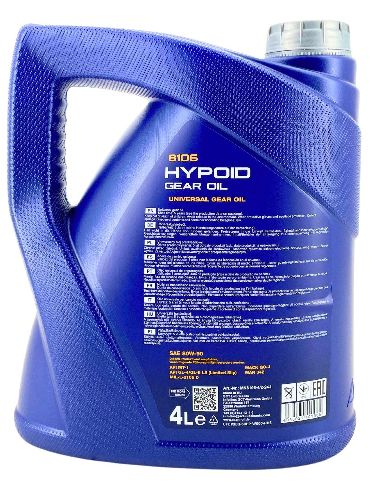 Mannol Hypoid Gear Oil Getriebeöl 80W-90 GL-4/GL-5 LS 4 Liter