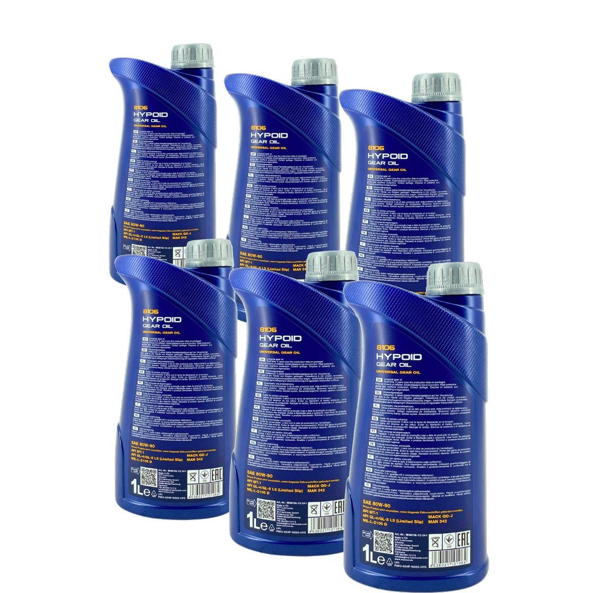 Mannol Hypoid Gear Oil Getriebeöl 80W-90 GL-4/GL-5 LS 6x1 Liter