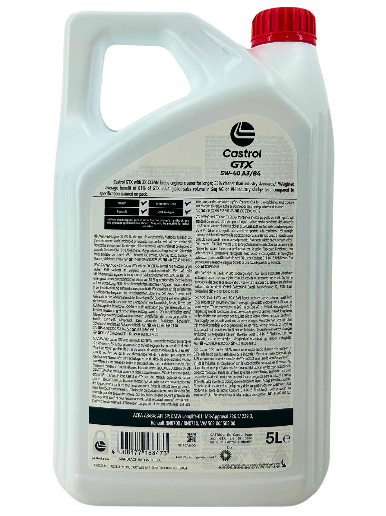 Castrol GTX 5W-40 A3/B4 5 Liter