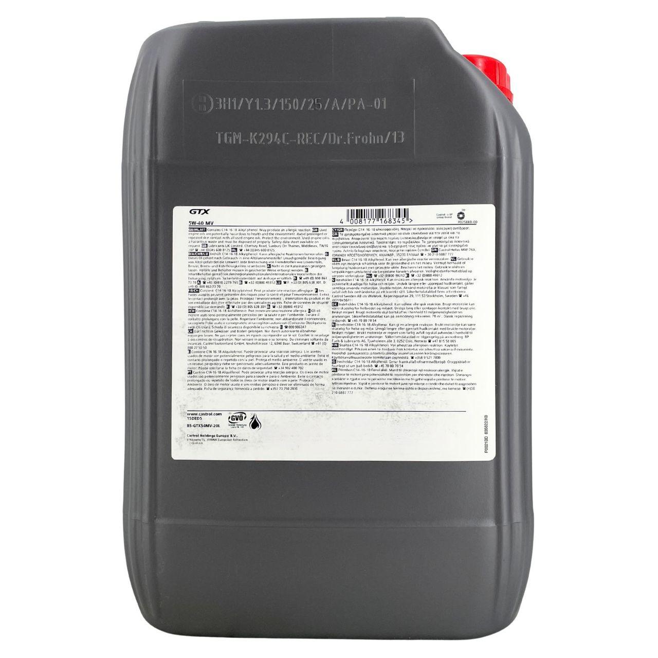 Castrol GTX 5W-40 MV 20 Liter