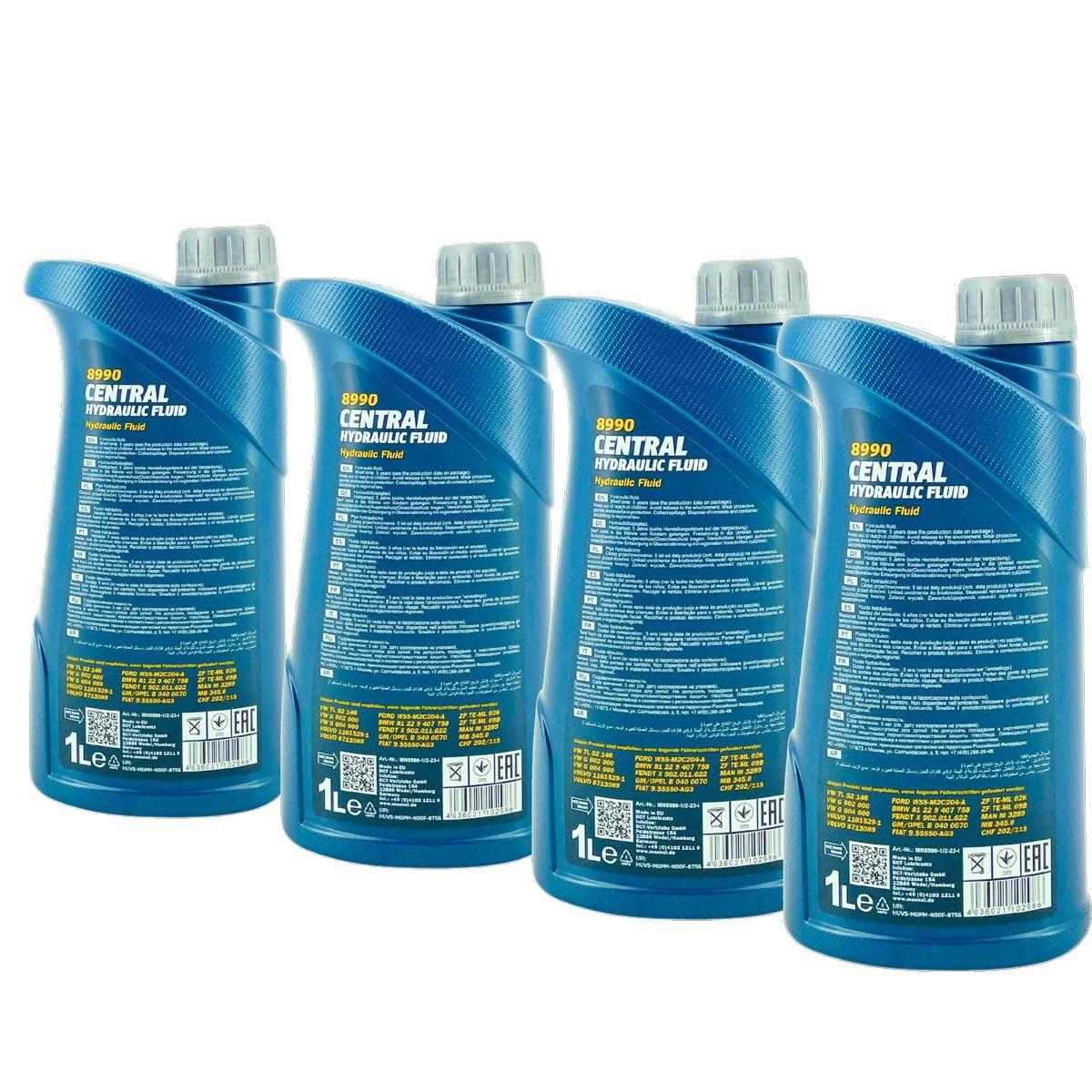 Mannol Central Hydraulic Fluid Hydrauliköl Servolenkungsöl 4x1 Liter