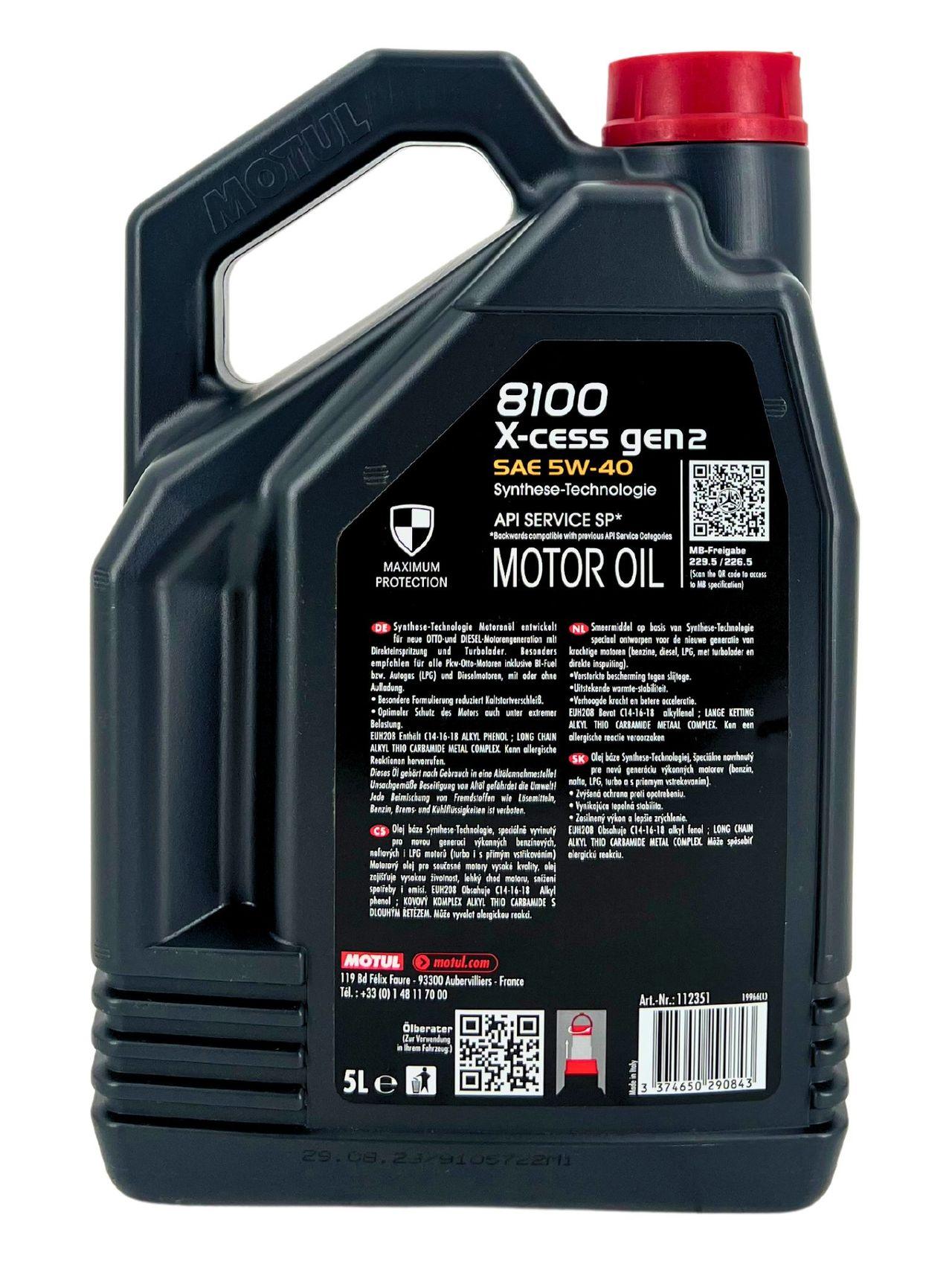Motul 8100 X-cess GEN2 5W-40 5 Liter