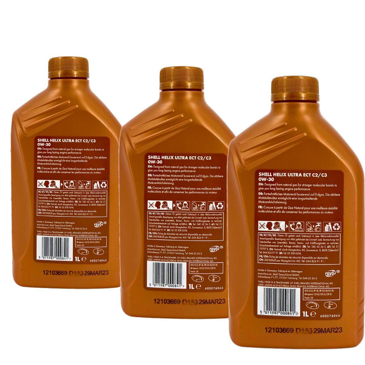 Shell Helix Ultra ECT C2 C3 0W-30 3x1 Liter