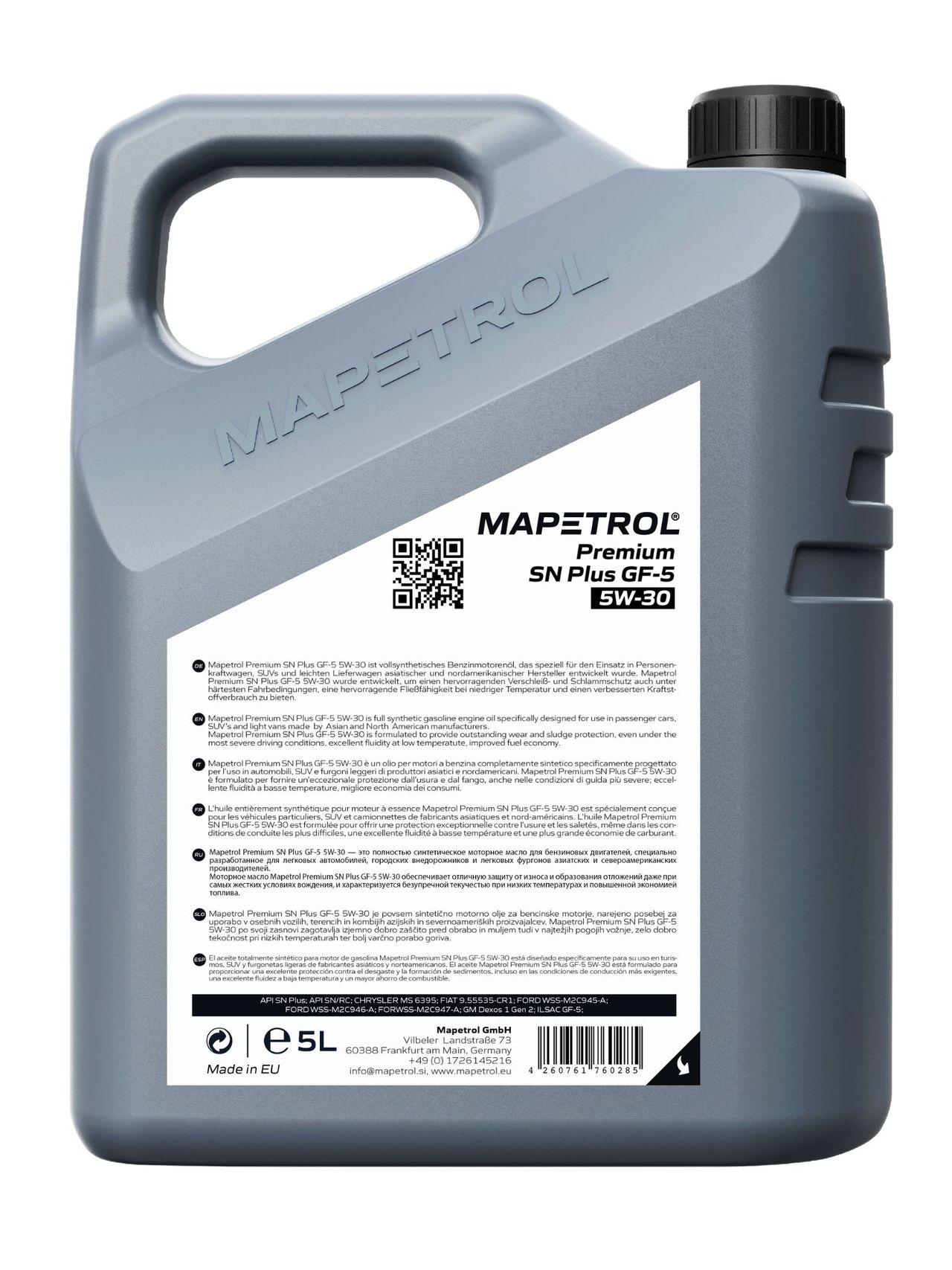 Mapetrol Premium SN Plus GF-5 5W-30 5 Liter