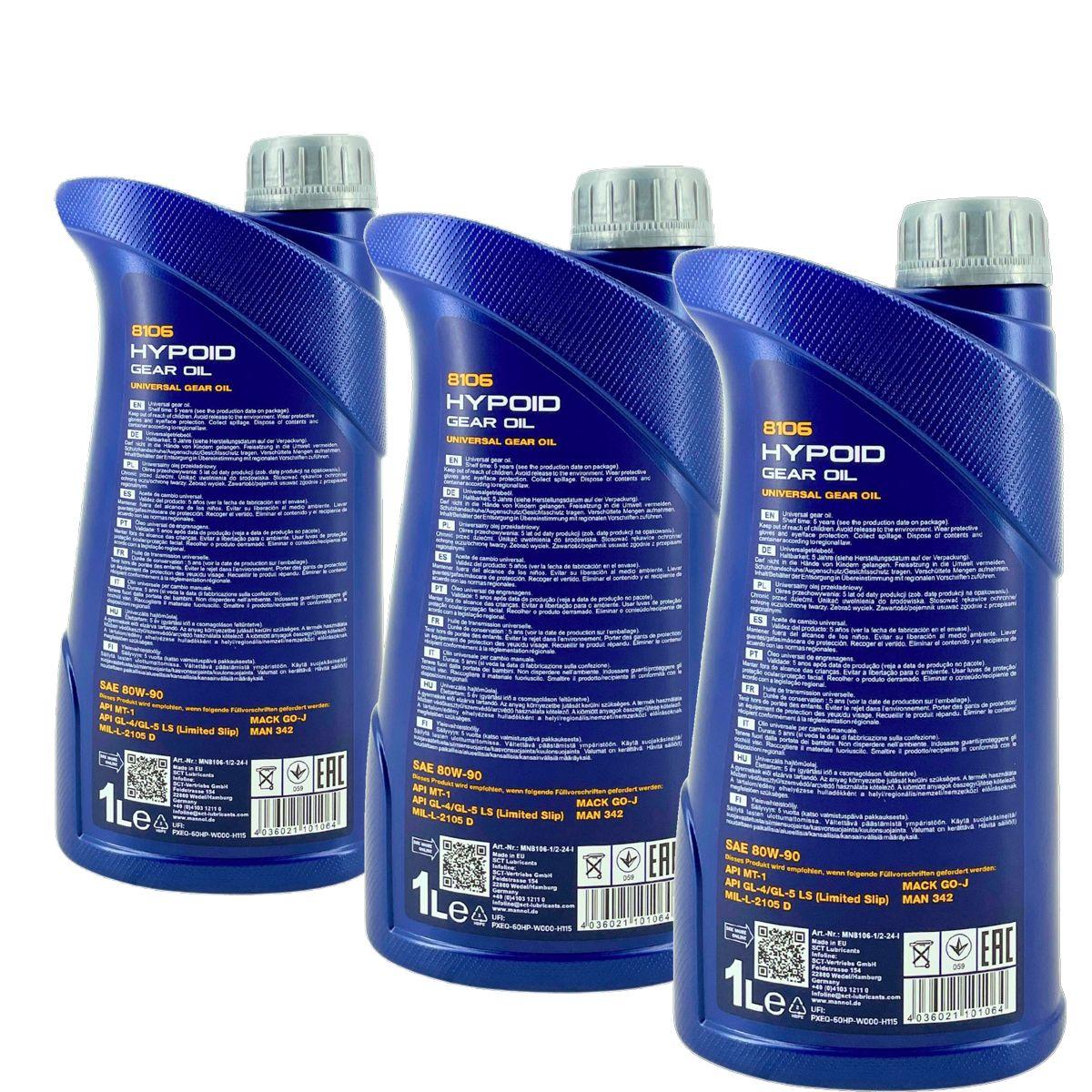 Mannol Hypoid Gear Oil Getriebeöl 80W-90 GL-4/GL-5 LS 3x1 Liter