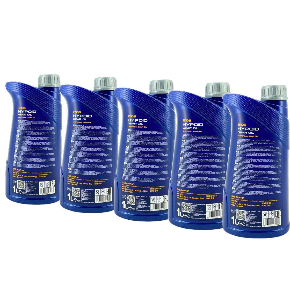 Mannol Hypoid Gear Oil Getriebeöl 80W-90 GL-4/GL-5 LS 5x1 Liter