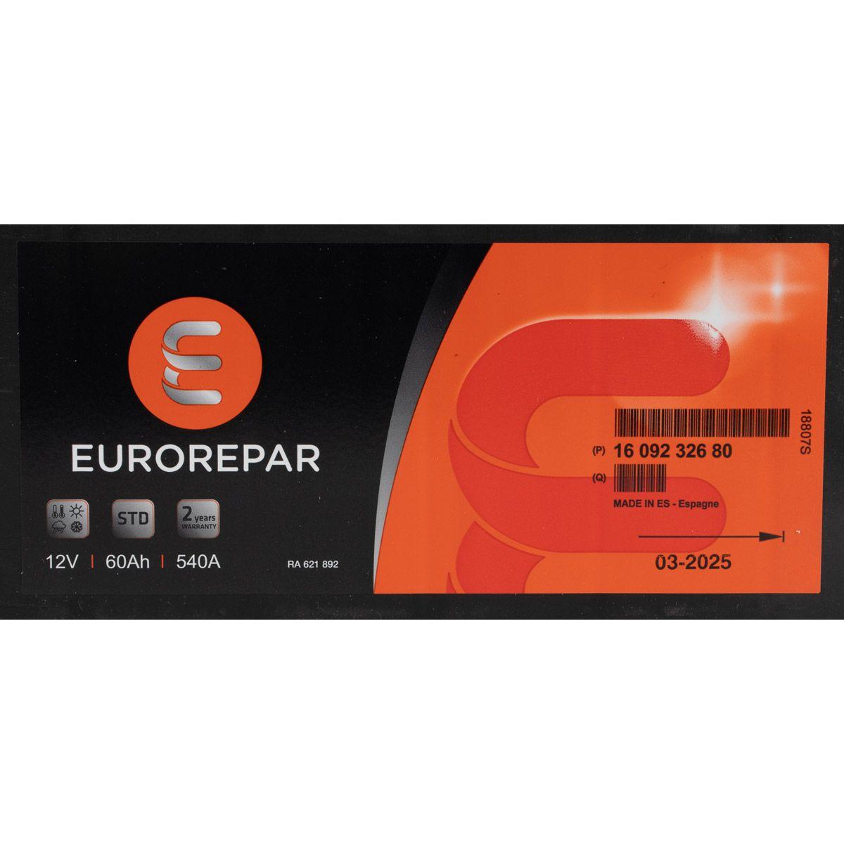 EUROREPAR STD Batterie Autobatterie Starterbatterie 12V 60Ah 540A/EN 1609232680