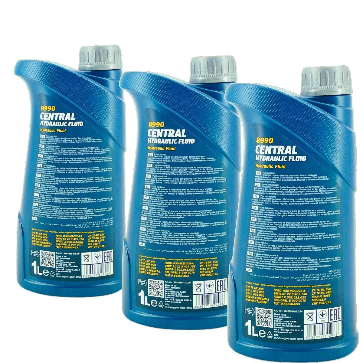 Mannol Central Hydraulic Fluid Hydrauliköl Servolenkungsöl 3x1 Liter