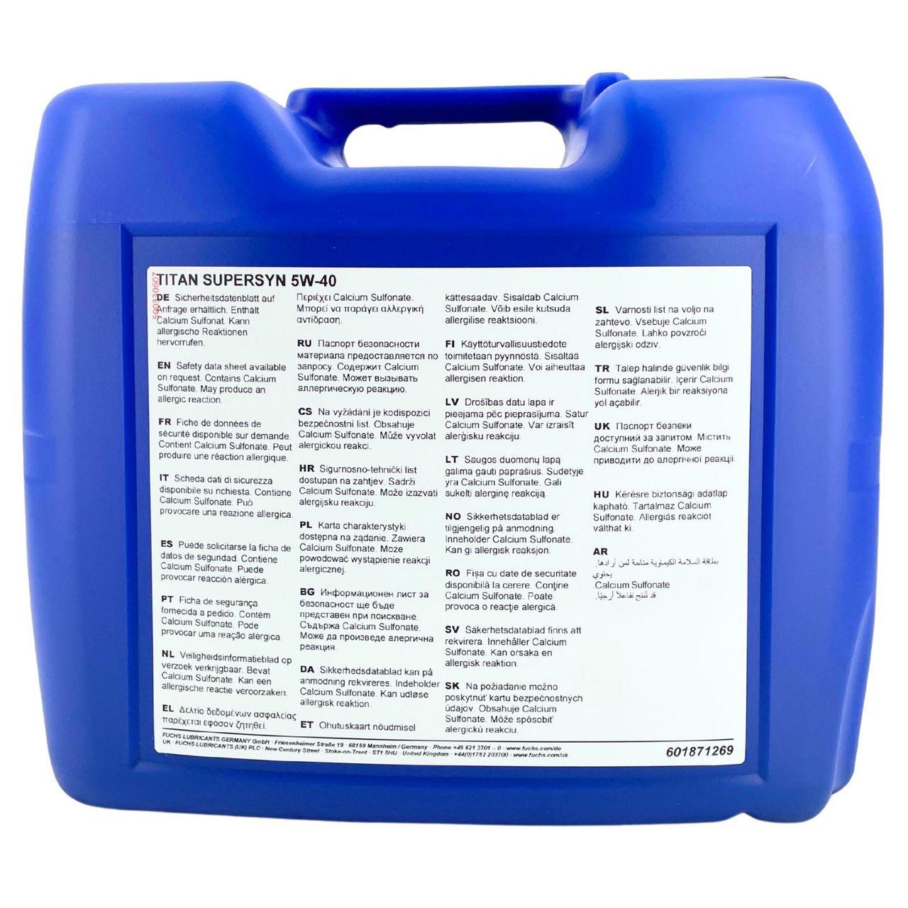 Fuchs Titan Supersyn 5W-40 20 Liter
