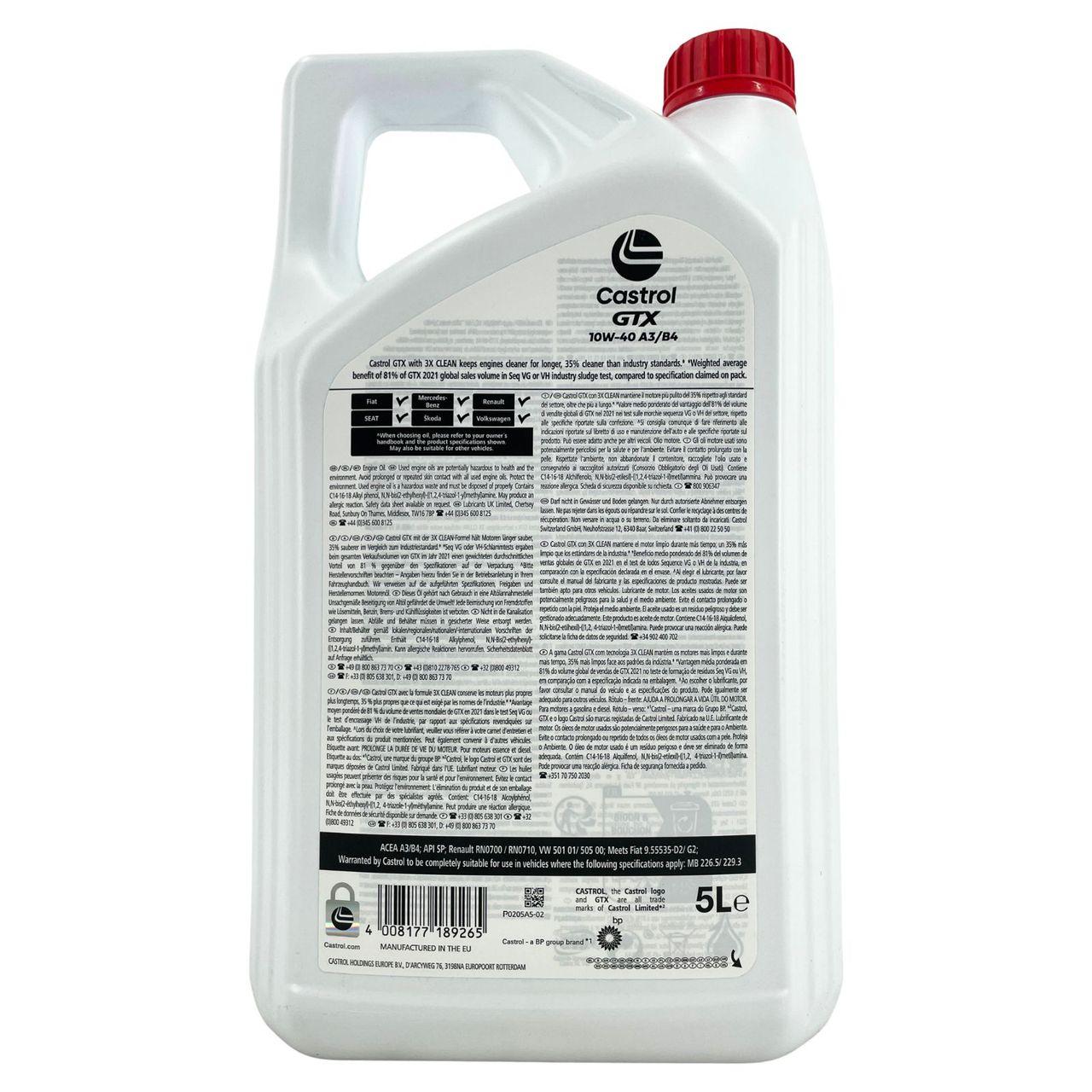 Castrol GTX 10W-40 A3/B4 5 Liter