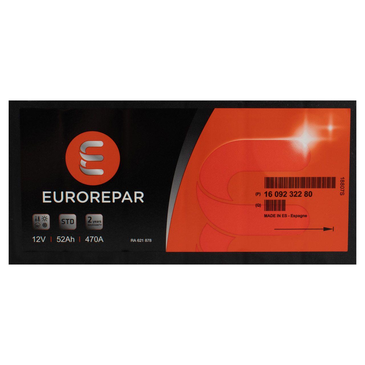 EUROREPAR STD Batterie Autobatterie Starterbatterie 12V 52Ah 470A/EN 1609232280