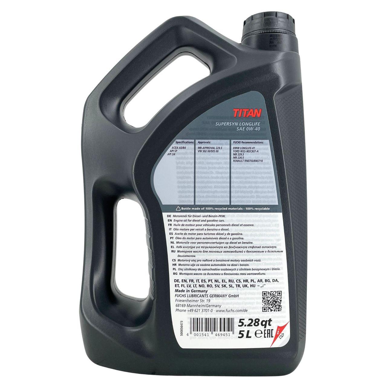 Fuchs Titan Supersyn Longlife 0W-40 5 Liter