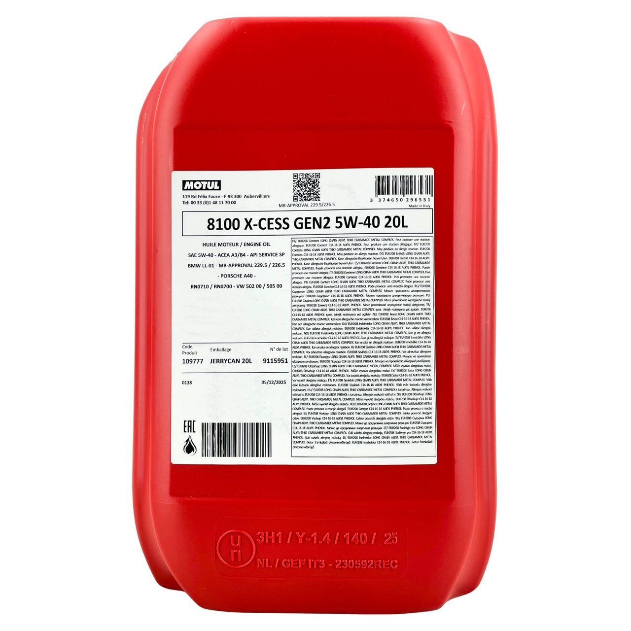 Motul 8100 X-cess GEN2 5W-40 20 Liter