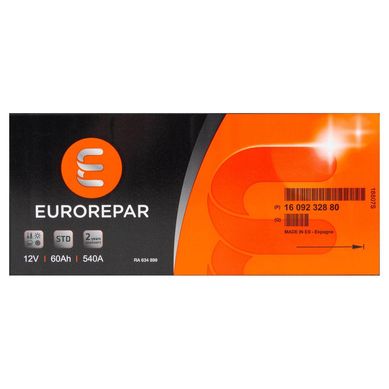 EUROREPAR STD Batterie Autobatterie Starterbatterie 12V 60Ah 540A/EN 1609232880
