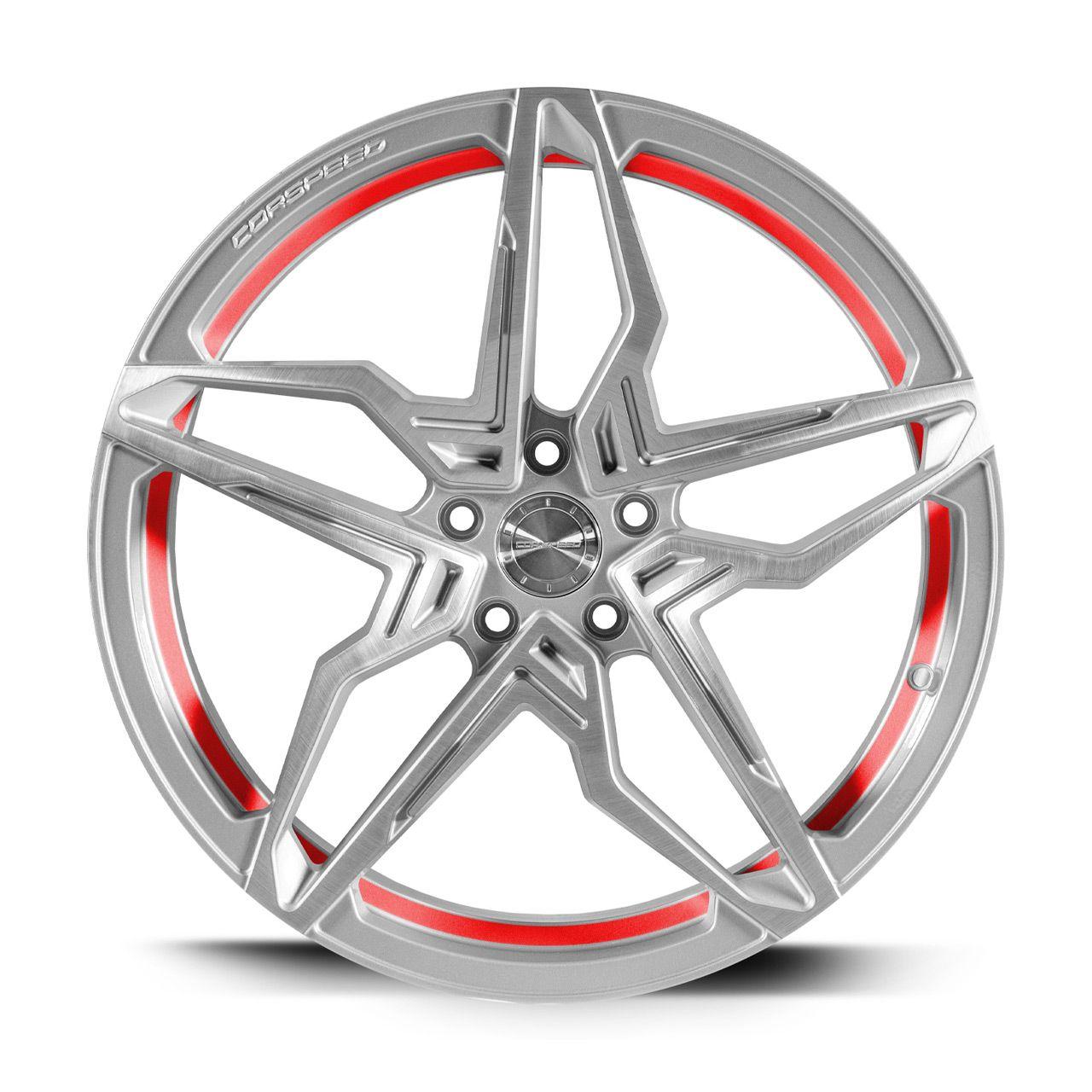 CORSPEED KHARMA Silver-brushed-Surface undercut Trimline red 8.5Jx19 5x112 ET43